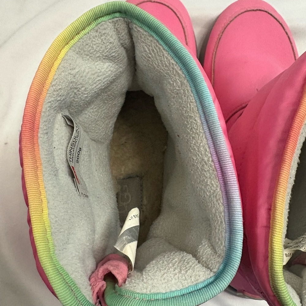 UGG Toty Weather Rainbow Waterproof Boots Pink Leather Nylon Sheepskin Insole - Picture 14 of 14